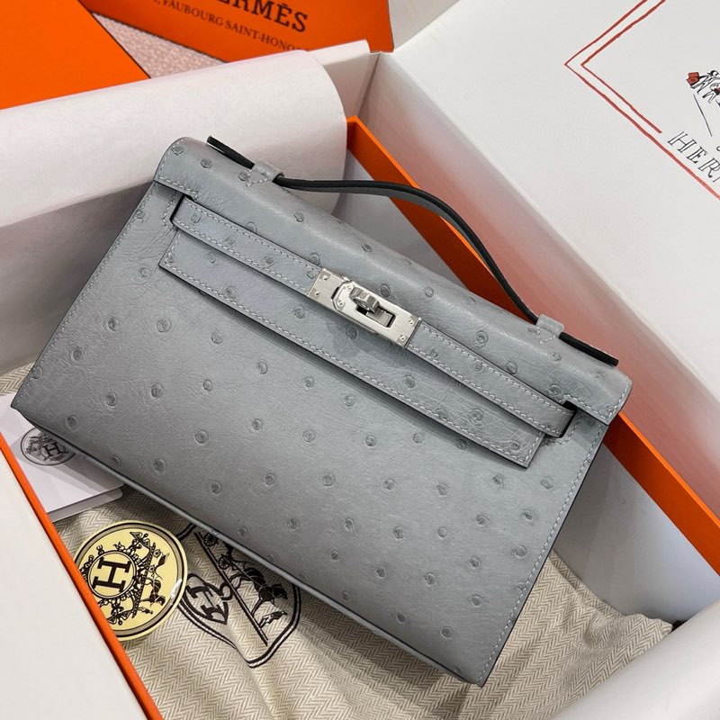 Hermes ostrich Blue Glacier PHW